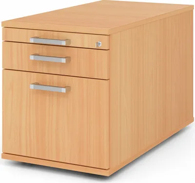 Produktbild von Rollcontainer Arvo | Buche | HxBxT 51,2x42,8x80cm | Chromgriff | 3 Schübe | Mit Schloss & Zentralverriegelung