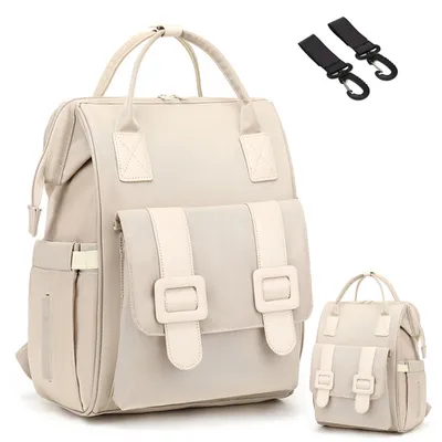Produktbild von MODFU Wickeltasche Rucksack - Wickelrucksack mit Multifunktions-Babytaschen und mobiler Wickelauflage - Schnullerhalter und Kinderwagengurte Cremeweiß