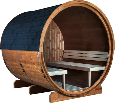 Produktbild von Harvia Kaski 240 View Canopy Fasssauna Außensauna Gartensauna aus Thermo-Kiefer Ø 220 x 240 cm