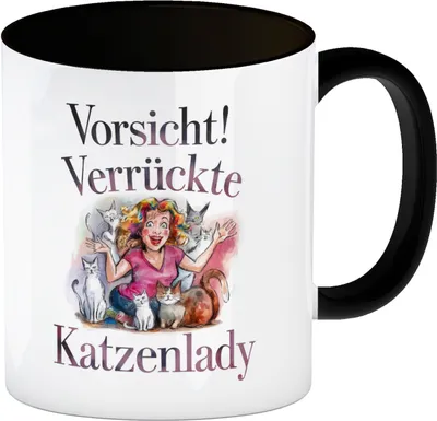 Produktbild von Vorsicht! Verrückte Katzenlady Kaffeebecher in schwarz
