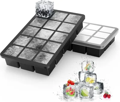 Immagine prodotto di Stampi in silicone per cubetti di ghiaccio con coperchio - Set da 2 - 30 vani. Vaschette in silicone da 3 cm per cubetti di ghiaccio, adatte al congelatore, per acqua, whisky, cocktail e bevande