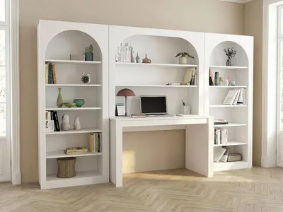 Produktbild von Schreibtisch mit Bücherregal, 2 Einlegeböden und 12 Ablagen - Weiß CYMORA