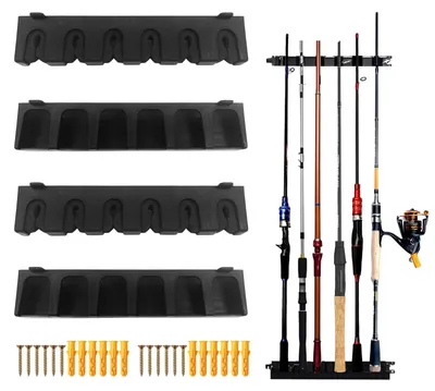 Produktbild von CVASNF 2 Paar Rutenhalter Wand, Wandmontage Rutenständer Vertikal Angelrutenhalter Aufbewahrung von 12 Ruten Angelständer Wandhalterung Angelrutenständer für Garage Boot Garage Wand