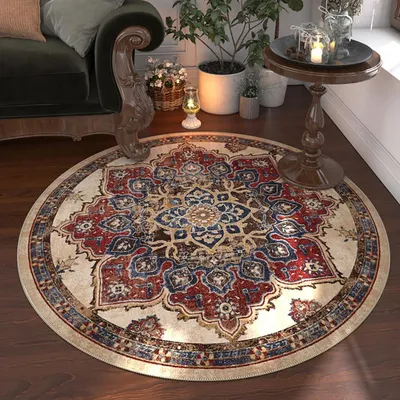Immagine prodotto di Tappeto rotondo per cameretta, colore rosso, diametro 160 cm, pelo corto, lavabile, antiscivolo