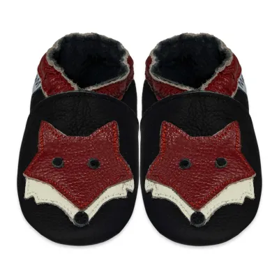 Produktbild von MEJALE® Baby Krabbelschuhe aus Echtleder,weiche Lauflernschuhe für Mädchen&Jungen, rutschfeste Ledersohle, Schwarz, Fuchs,Größe M (6-12 Monate)