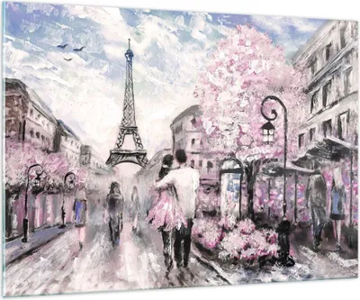 Produktbild von Bilder auf glas - Paris Weg Illustration eiffle - 100x70cm - Glasbilder - Wandbilder - Kunstdruck - zum Aufhängen bereit - Wanddekoration aus Glas - Glas Bilder - Wandbild auf Glas - GAA100x70-3149