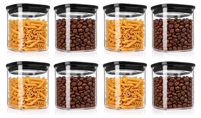 Zdjęcie produktu dla Zestaw 8 szklanych pojemników Arendo o pojemności 800 ml każdy, z szklanymi pokrywkami, szczelnych dzięki uszczelce silikonowej, kwadratowych, wykonanych z borokrzemianu, odpornych w temperaturach od -40 do 400 °C, przezroczystych