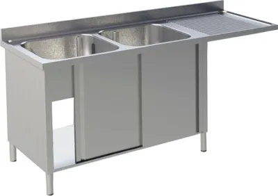 Immagine prodotto di Centro lavello KBS 1600x700x850 mm, 2 vasche a sinistra, con mobile base e 2 ante