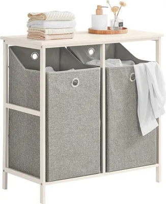 Produktbild von Famanu Wäschekorb mit Ablage und 2 Fächern - Wäscheaufbewahrung mit abnehmbaren Wäschesäcken - 77x38x80cm