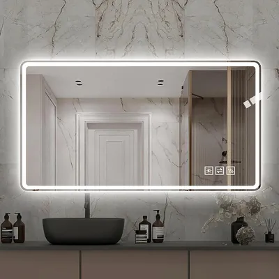 Produktbild von LED Badezimmerspiegel 60×100 cm – rahmenlos, dimmbar, Anti-Beschlag, energiesparend, Sicherheitsglas, Wandspiegel mit Beleuchtung
