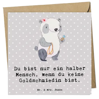 Produktbild von Mr. & Mrs. Panda Glückwunschkarte Goldschmiedin Herz - Grau Pastell - Geschenk, doppelkarte, Klappkarte, Schmuckgeschäft, Eröffnung, Grußkarte, Spruch, faltkarte, Lustig