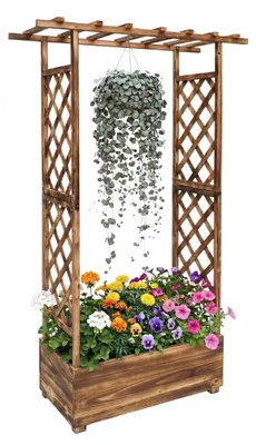 Produktbild von Balkonpflanzkasten mit Rankgitter und Überdachung, Tannenholz
