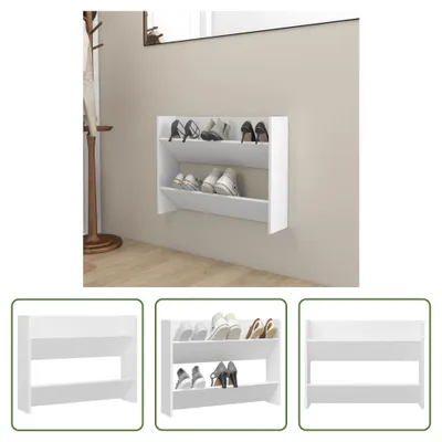 Zdjęcie produktu dla The Living Store Szafka ścienna na buty biała 80x18x60 cm materiał drewnopochodny