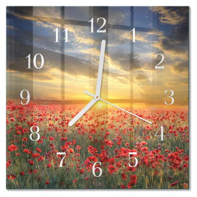 Produktbild von Tulup Glasuhr Wanduhr Küchenuhr Echt-Glas 30x30 cm Modern Dekorativ Geräuschlos Weiße Zeiger - Mohnfeld