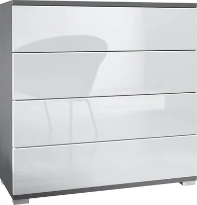 Produktbild von Vladon Kommode Pavos V3, Sideboard mit 4 Schubladen Anthrazit matt/Weiß Hochglanz (76 x 76 x 35 cm)