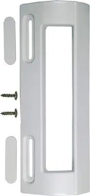 A white plastic security sensor and mounting hardware on a white background.