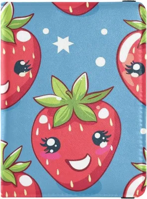 Immagine prodotto di Custodia in pelle per passaporto e certificati vaccinali, design a forma di fragola in blu zaffiro, ideale per viaggi, portadocumenti sottile per uomo