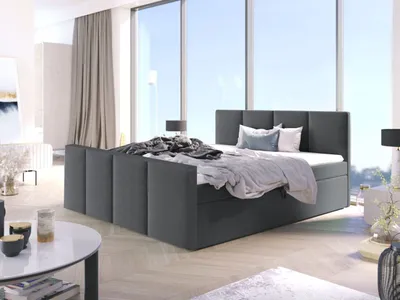 Produktbild von Bett, Boxspringbett STAR mit Fußteil, Bonell-Matratze, T25 Topper, mit 2 Bettkästen, Doppelbett, Stauraum, 180x200 cm (Grau - Fuego 165)
