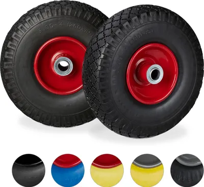 Produktbild von Relaxdays 2x Sackkarrenrad, pannensichere Vollgummireifen, 3.00-4" Stahlfelge, 20mm Achse, 100kg, 260x85 mm, schwarz-rot