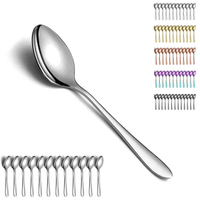 Image de Cuillères à soupe - Lot de 12 cuillères en acier inoxydable - Couverts pour la maison, les restaurants et les hôtels - Lavables au lave-vaisselle