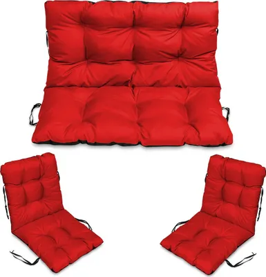 Produktbild von Sitzkissen Bankkissen Bankauflage - 180x50 cm und Rückenlehne 180x60 cm mit 2er 48x96 cm Stuhlkissen Set - Outdoor und Indoor - rot