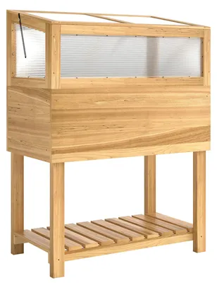 Obrázek produktu pro Dřevěný květináč s malým skleníkem | Barva: přírodní dřevo | Rozměry: 80 x 45 x 108,5 cm