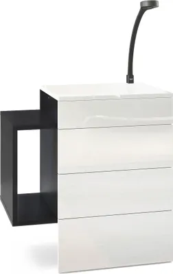Produktbild von Vladon Nachttisch Queens,  Germany, Nachttischschrank mit 2 Schubladen und 1 seitlichem Fach zur Wandmontage, Schwarz matt/Weiß Hochglanz, inkl. LED Flexi Lampe schwarz (60 x 63 x 36 cm)