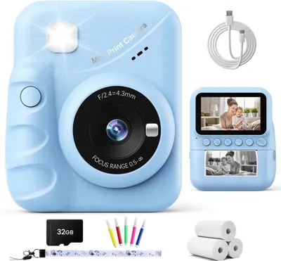 Produktbild von Kinderkamera Sofortbildkamera,48MP 3.0 Zoll Sofortbildkamera Kinder mit 32G Karte & 3 Rollen Druckpapier, Geschenke für Jungen & Mädchen 3-12 Jahren