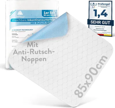 Produktbild von Harmony Care® Inkontinenzunterlage waschbar 85 x 90 cm ANTI-RUTSCH NOPPEN - 4 x rutschfeste Inkontinenzauflage - atmungsaktive Nässeschutzauflage