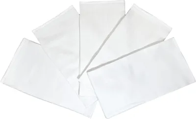 A fan of white cloth diapers laid out on a white background.