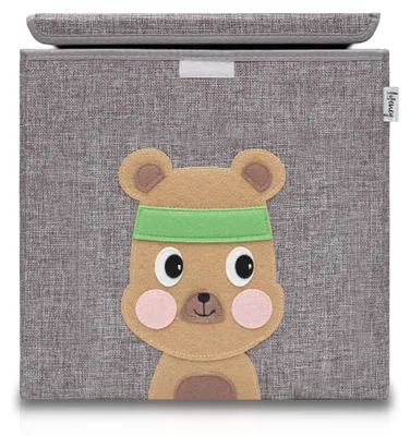 Produktbild von Lifeney Aufbewahrungsbox Kinder mit Deckel I Niedliche Spielzeugkiste I Aufbewahrungsboxen für Kinderzimmer I Faltbox für Spielzeugaufbewahrung I Aufbewahrungskorb Kinder (Grau Bär)