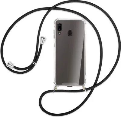 Produktbild von Handykette Backcover-Schutzhülle mit Band (Metall silberfarben) für Samsung Galaxy A20e - schwarz