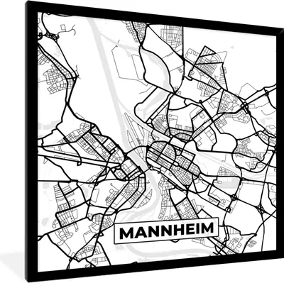 Produktbild von MuchoWow® Gerahmtes Poster Mannheim - Karte - Stadtplan - Wegbeschreibung 40x40 cm - Poster mit Schwarzem Bilderrahmen Wandposter Rahmen Foto Bilder - Mit Rahmen - Wanddekoration Schlafzimmer