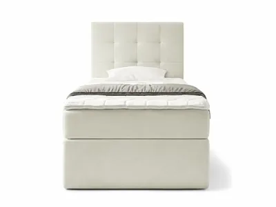 Produktbild von NORDELO Boxspringbett INCANTO 90x200 cm NEW VELO Velvet Weiß Komplett-Set gepolstertes Einzelbett mit Stauraum, Matratze und 4 cm Visco-Topper, Bonellfederkernmatratze, T30-Schaum