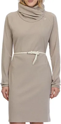 Produktbild von Veganes Sweatkleid Bellita Größe M knielang mit hohem, asymmetrischem Stehkragen