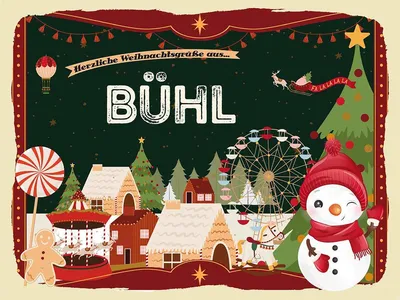 Produktbild von vianmo Holzschild 30x40 cm Weihnachtsgrüße aus Bühl Weihnachten Fest