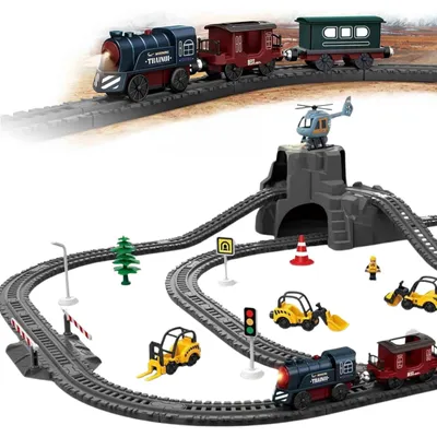 Immagine prodotto di Woopie Locomotiva elettrica retrò con binari del treno elettrico + 2 vagoni – Set da 76 pezzi