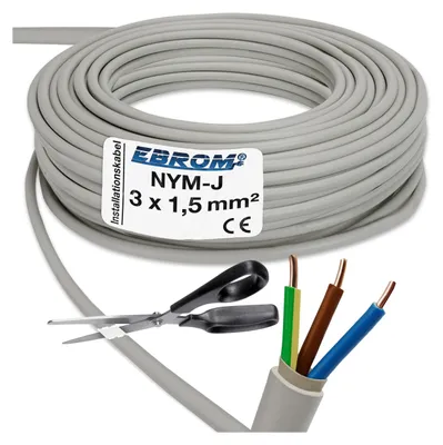 Produktbild von EBROM - 25 Meter NYM-J 3x1,5 mm2 - Installationskabel - Mantelleitung - Installationsleitung - grau
