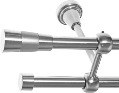 Produktbild von Gardinenstange Set Edelstahl Look Metall Ø 16mm zur Deckenbefestigung 2-lauf Konus, Länge wählbar D24 E11 E16
