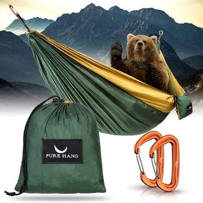 Produktbild von Großes Camping-Ausziehnetz Outdoor für 2 Personen 300 kg belastbar 285 cm x 185 cm leichtes Parachutesegment mit 2 Karabinerhaken