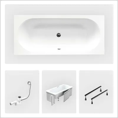 Produktbild von Rechteckige Badewanne - 160 x 75 cm - mit Verkleidung - Füße - Chromablauf - VITAE SLIM