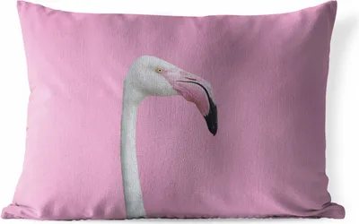 Produktbild von MuchoWow® Outdoor Kissen - Weißer Flamingo Porträt - 50x30 cm - Wetterfest - Lounge Kissen - Sofa kissen - Wohnzimmer Dekoration