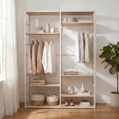 Produktbild von Kleiderständer Holz Metall weiß 120x180cm Regale SCALA
