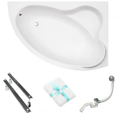 Produktbild von Aqua For You | Besco Badewanne Ada Rechts - Eckbadewanne – 160x100 Cm - Antibakterielle Beschichtung - Mit Siphon Und Füßen - Acryl