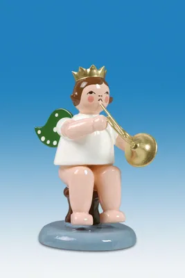 Produktbild von Holzfigur Engel sitzend mit Waldhorn ohne Krone Höhe 6cm NEU