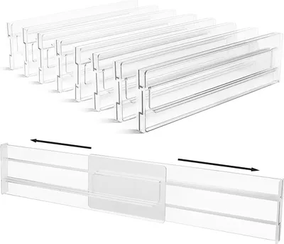 Produktbild von Schubladenteiler-Organizer, 8 Stück, erweiterbar von 27,9–52,7 cm, Küchenschubladen-Organizer, durchsichtige Schubladenteiler aus Kunststoff