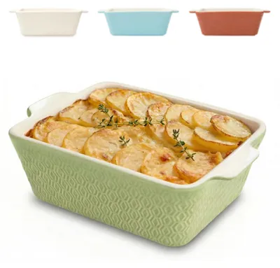 Image de Petit plat à gratin en céramique pour 2 personnes - Mini-plat à gratin pour tiramisu et gratins - Bords très hauts - Petit plat à gratin pour friteuses à air chaud - Plat à lasagnes en céramique (vert)
