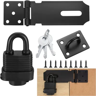 Imagen del producto de Cerradura de seguridad con pestillo giratorio, que incluye el candado y los tornillos, de color , para puertas