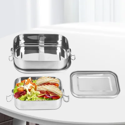 Zdjęcie produktu dla Pojemnik na żywność ze stali nierdzewnej, zapobiegający wyciekom, lunchbox z szczelnym zamknięciem i przegródkami, pojemność 1400 ml