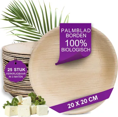 Obrázok produktu pre Palmové taniere, okrúhle, 25 kusov, priemer 20 cm, kompostovateľné, jednorazový riad do kuchyne